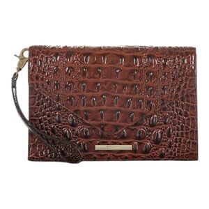 Brahmin Sara Pecan Croc Embossed Melbourne Leather Envelope Clutch Purse Wallet